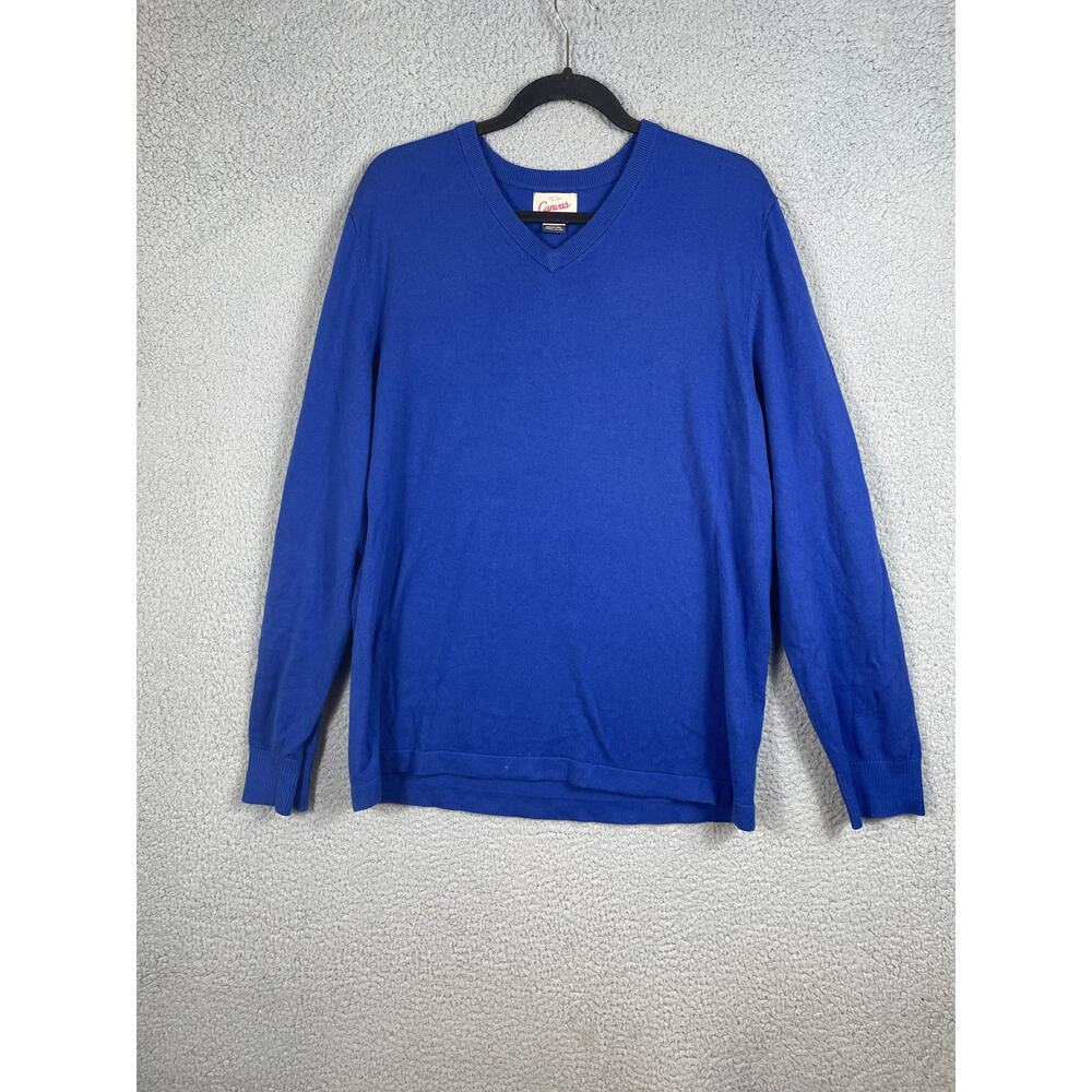 Canvas Lands' End Mens Size XL Blue V-neck Sweater 95% Cotton 5% Cashmere